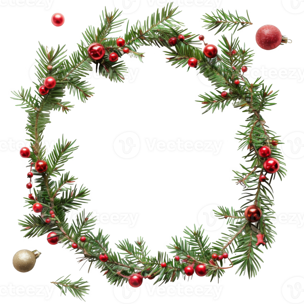 Christmas Wreath with Red Ornaments and Pine Branches png