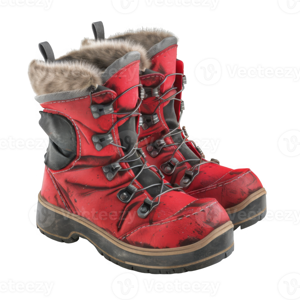 Pair of Red Winter Boots with Fur Linings png