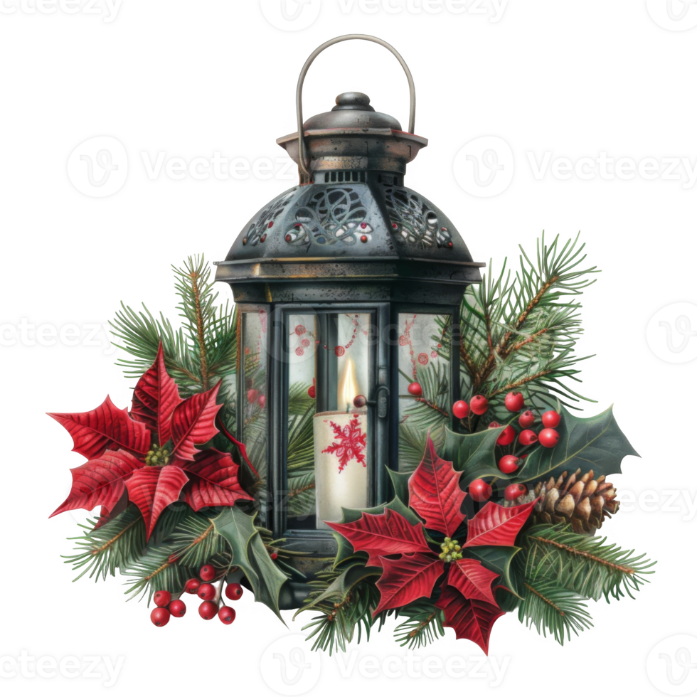 Ornate Lantern with Christmas Decorations png