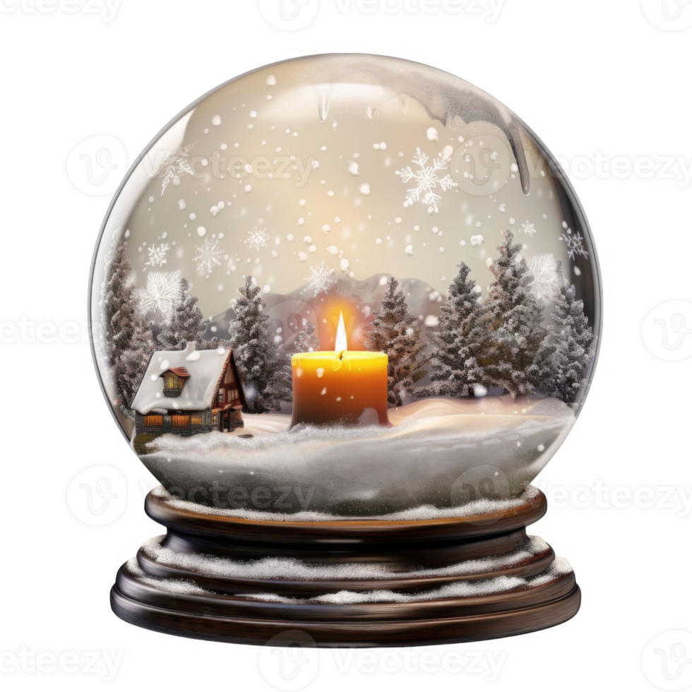 Snow Globe with a Cabin, Candle, and Snowy Trees png