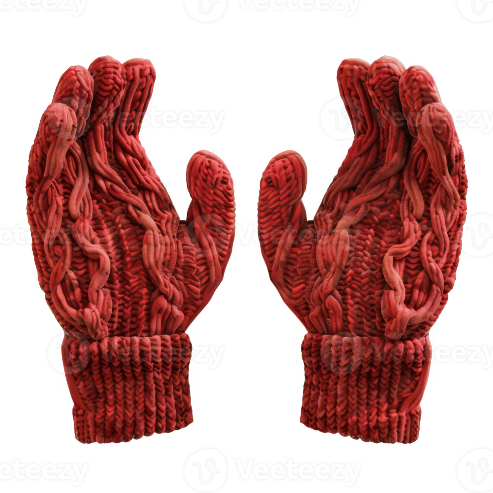 Red Knitted Gloves with Intricate Patterns png