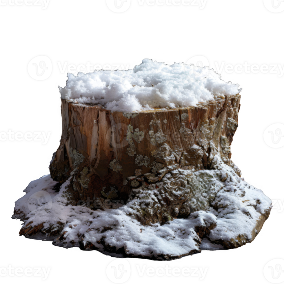 Snow-Covered Tree Stump in Winter Landscape png