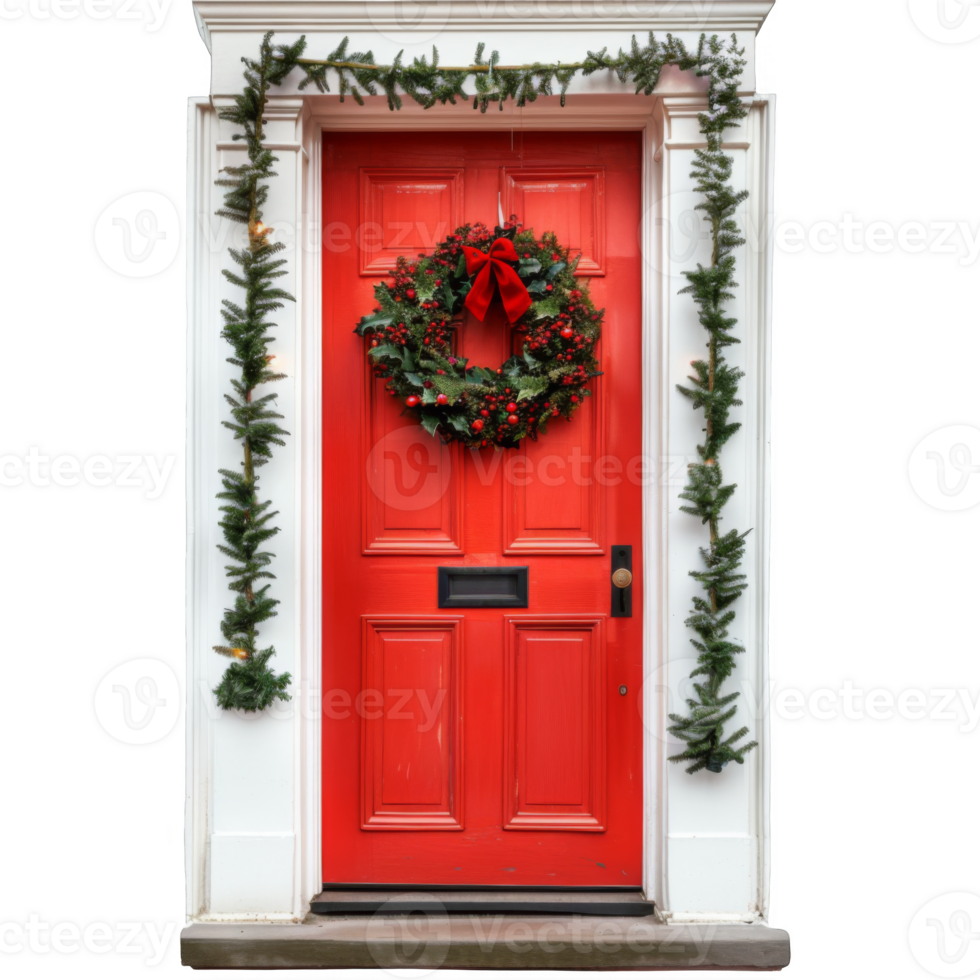 Red Door with Christmas Wreath and Garland png