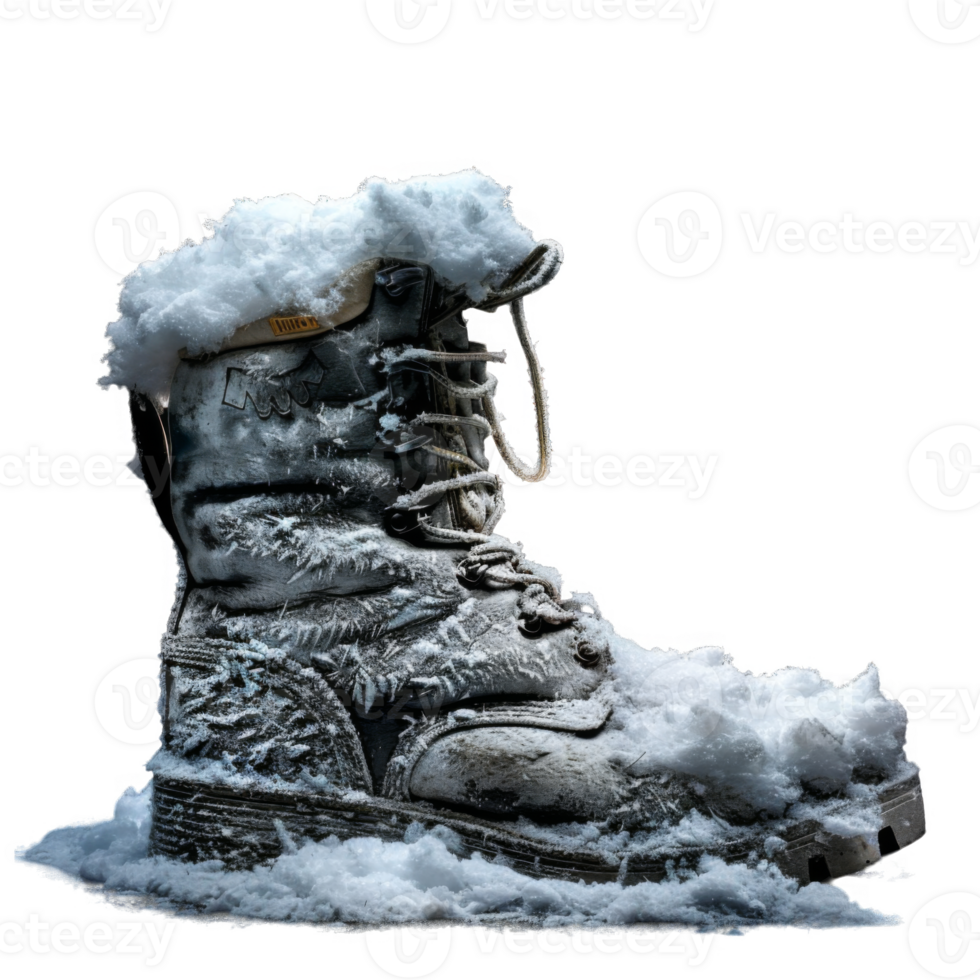 A Snow-Covered Boot in a Dark Setting png