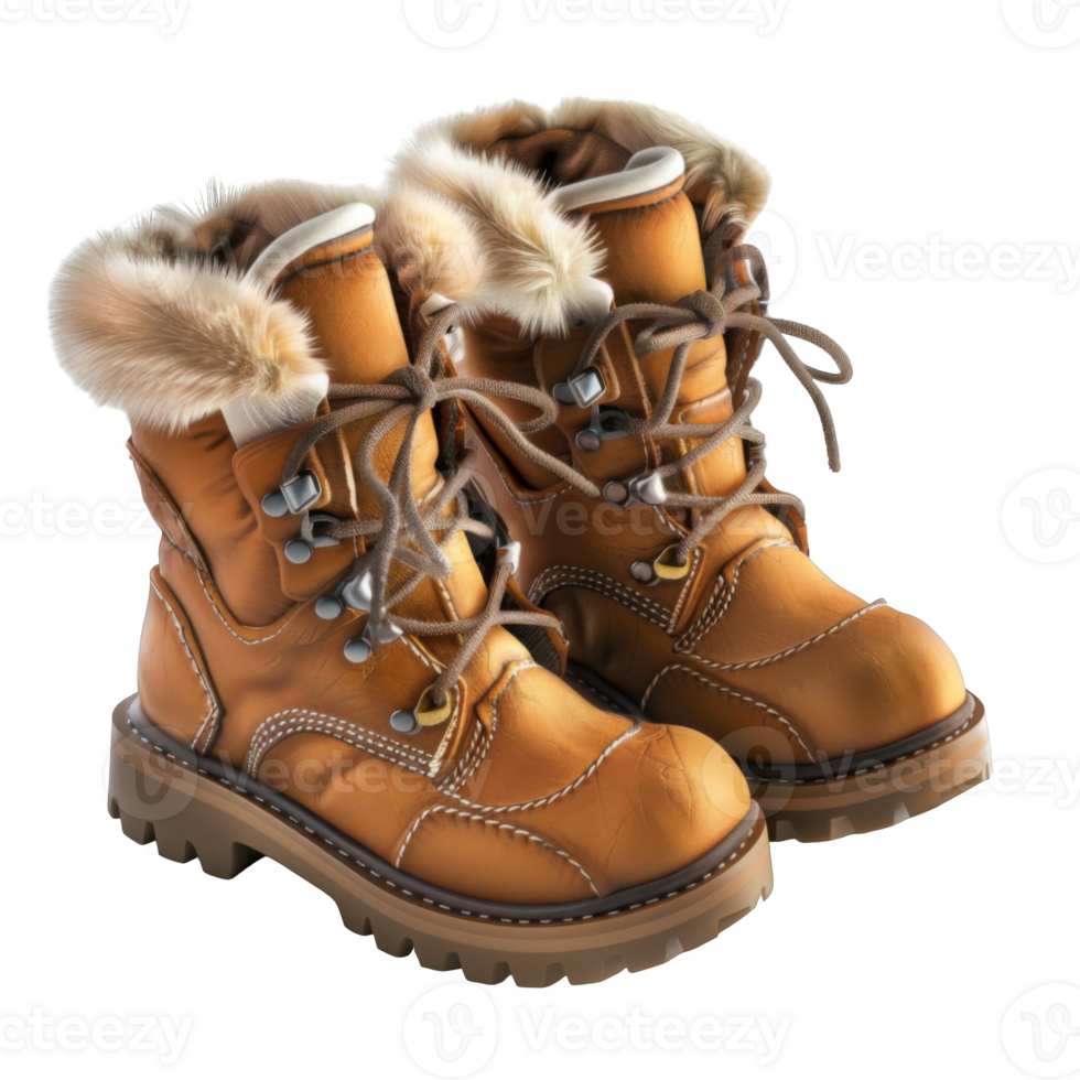 Pair of Brown Leather Boots with Fur Trim png