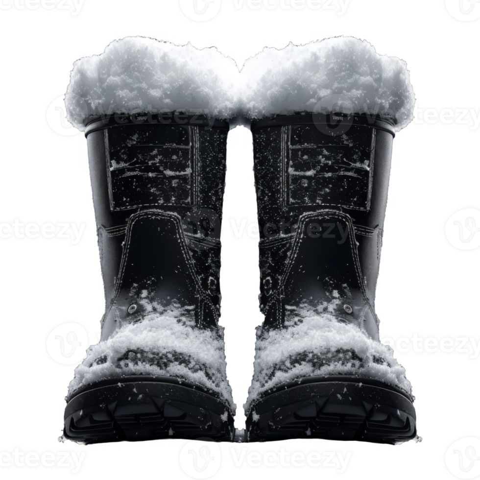 Black Leather Boots Covered in Fresh Snow png