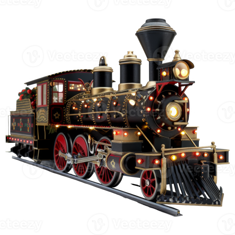 Illuminated Black and Red Vintage Steam Train Engine png