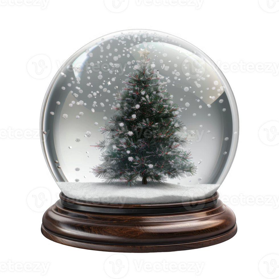 Christmas Tree Enclosed in a Glass Globe with Snow Falling png