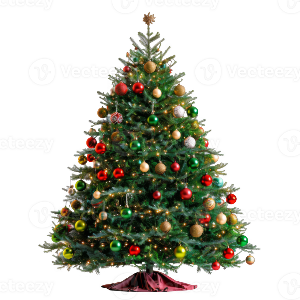 Decorated Christmas Tree with Ornaments and Lights png