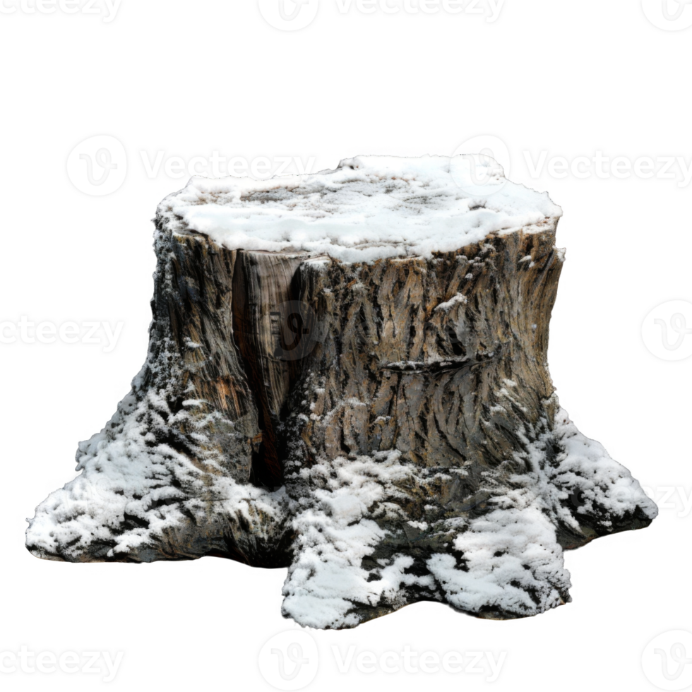 A Snow-Covered Tree Stump Isolated on a Black Background png