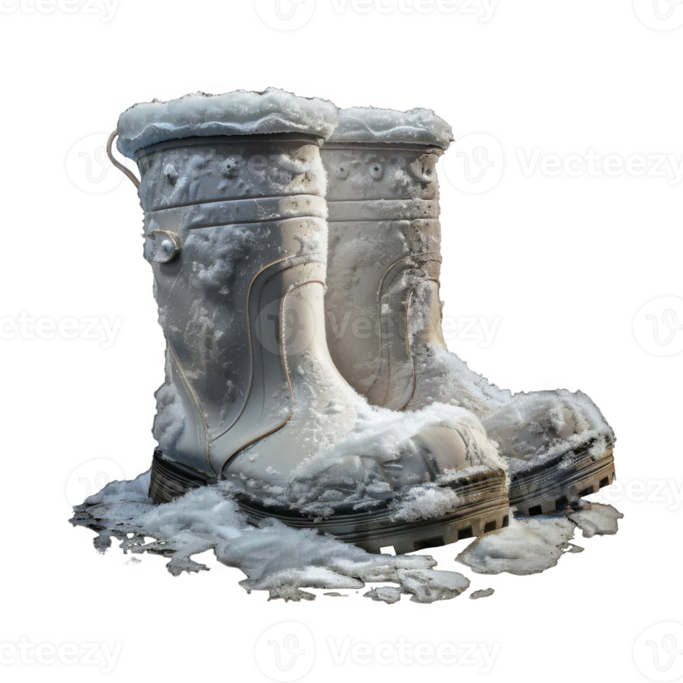 Two White Rubber Boots Covered in Snow png