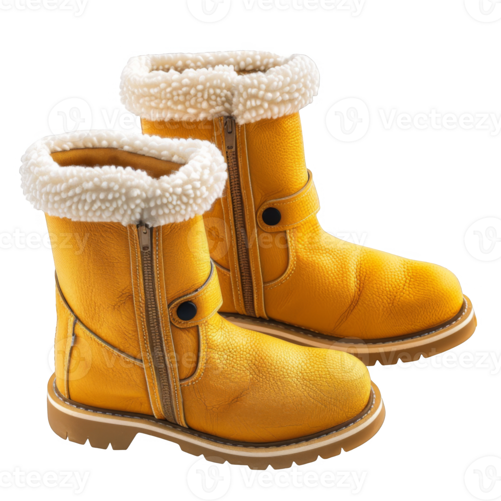 Yellow Leather Boots with Fur Lining and Zips png
