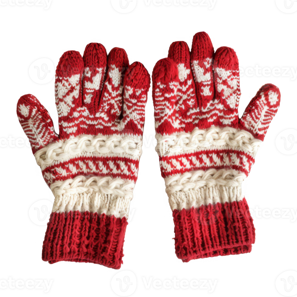 A Pair of Red and White Knitted Gloves with a Pattern png