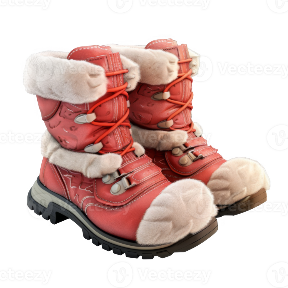 Red Leather Boots with Fur Trim and Laces png
