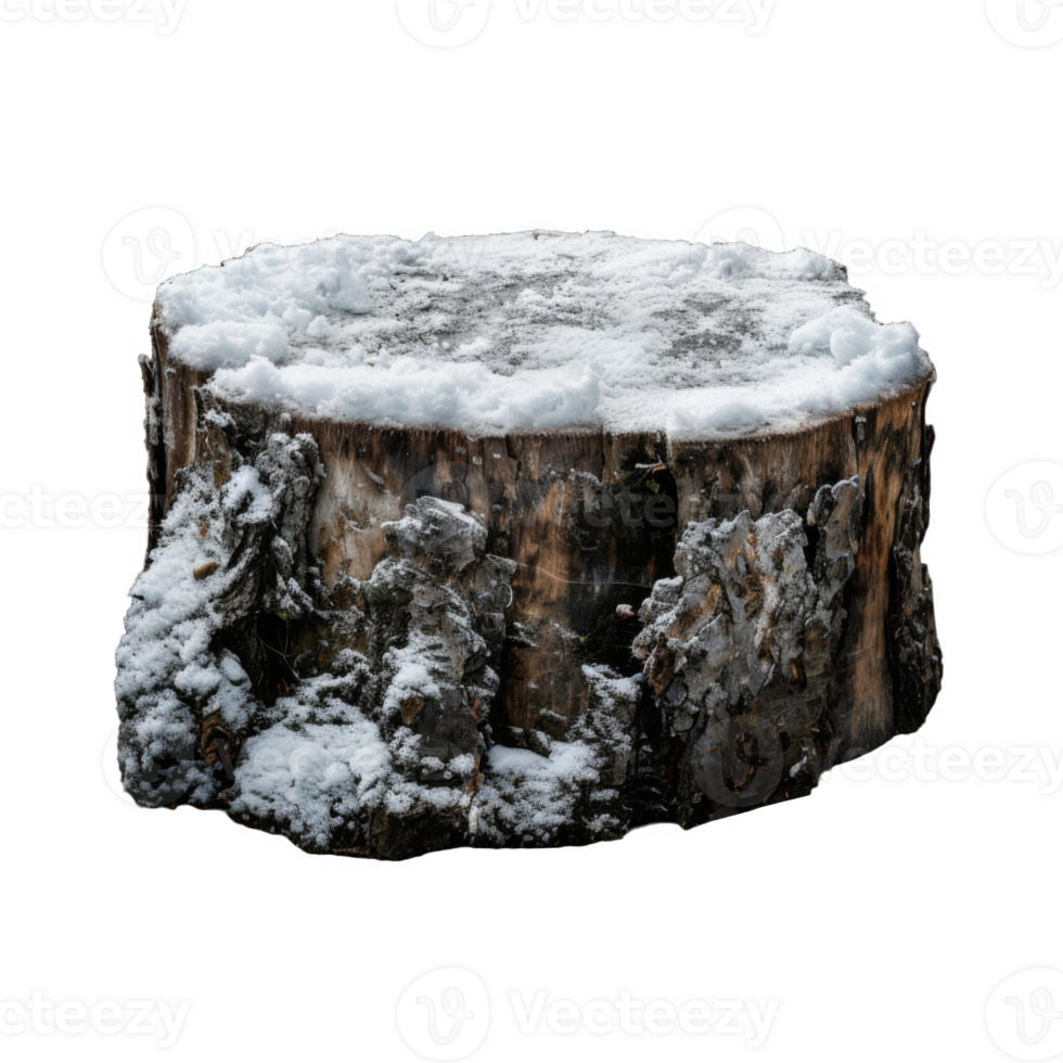 Snow-Covered Tree Stump Against Black Background png