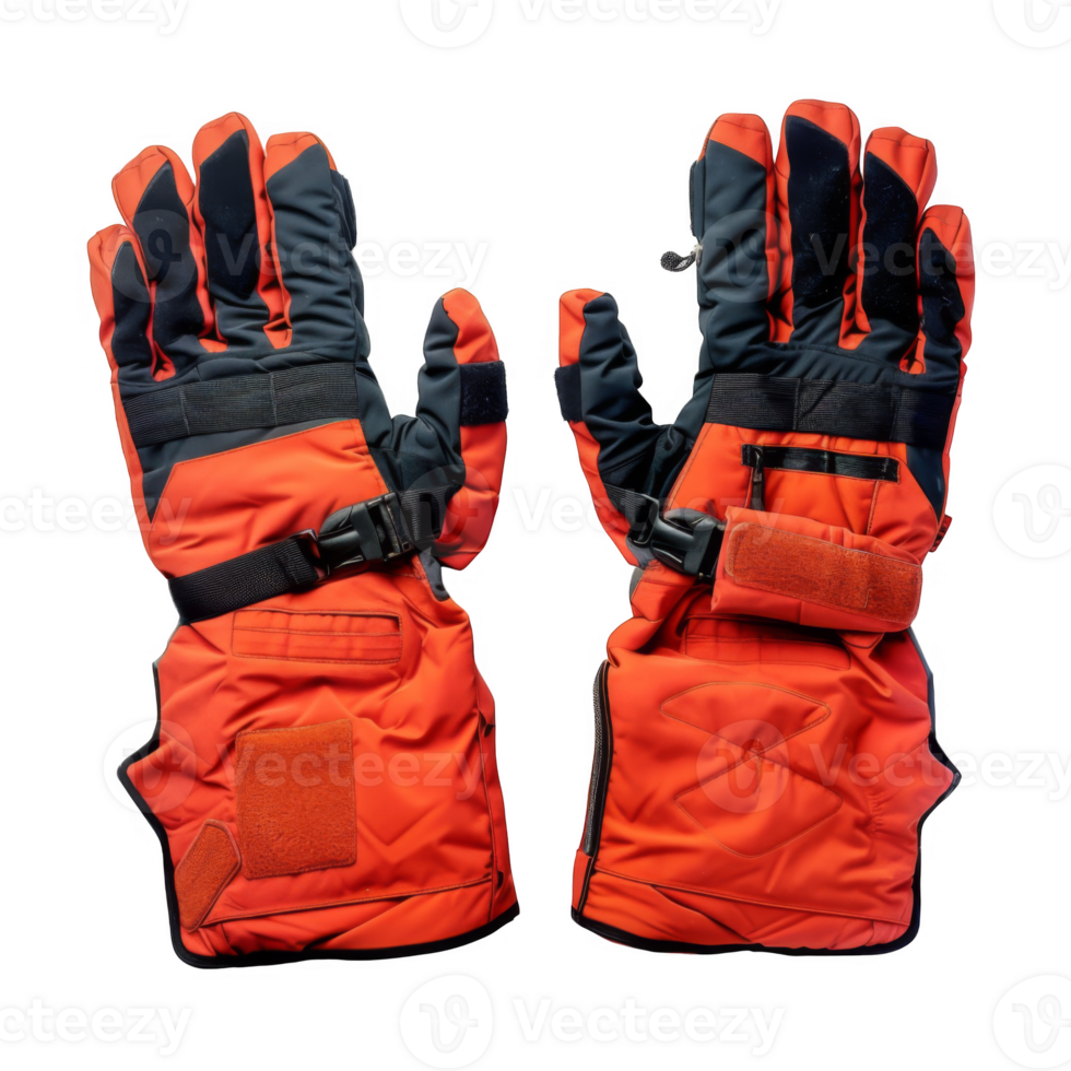 A Pair of Orange and Black Winter Gloves with Adjustable Straps png