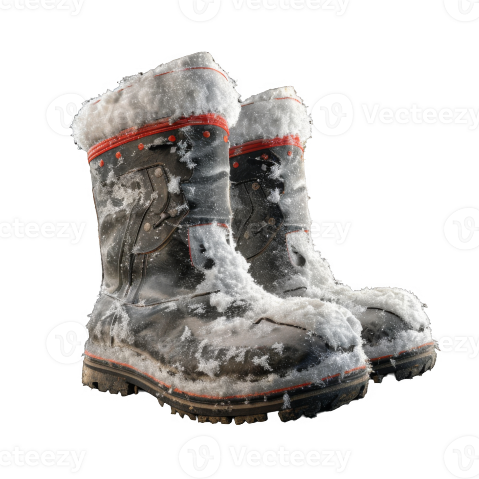 A Pair of Black Winter Boots Covered in Snow png