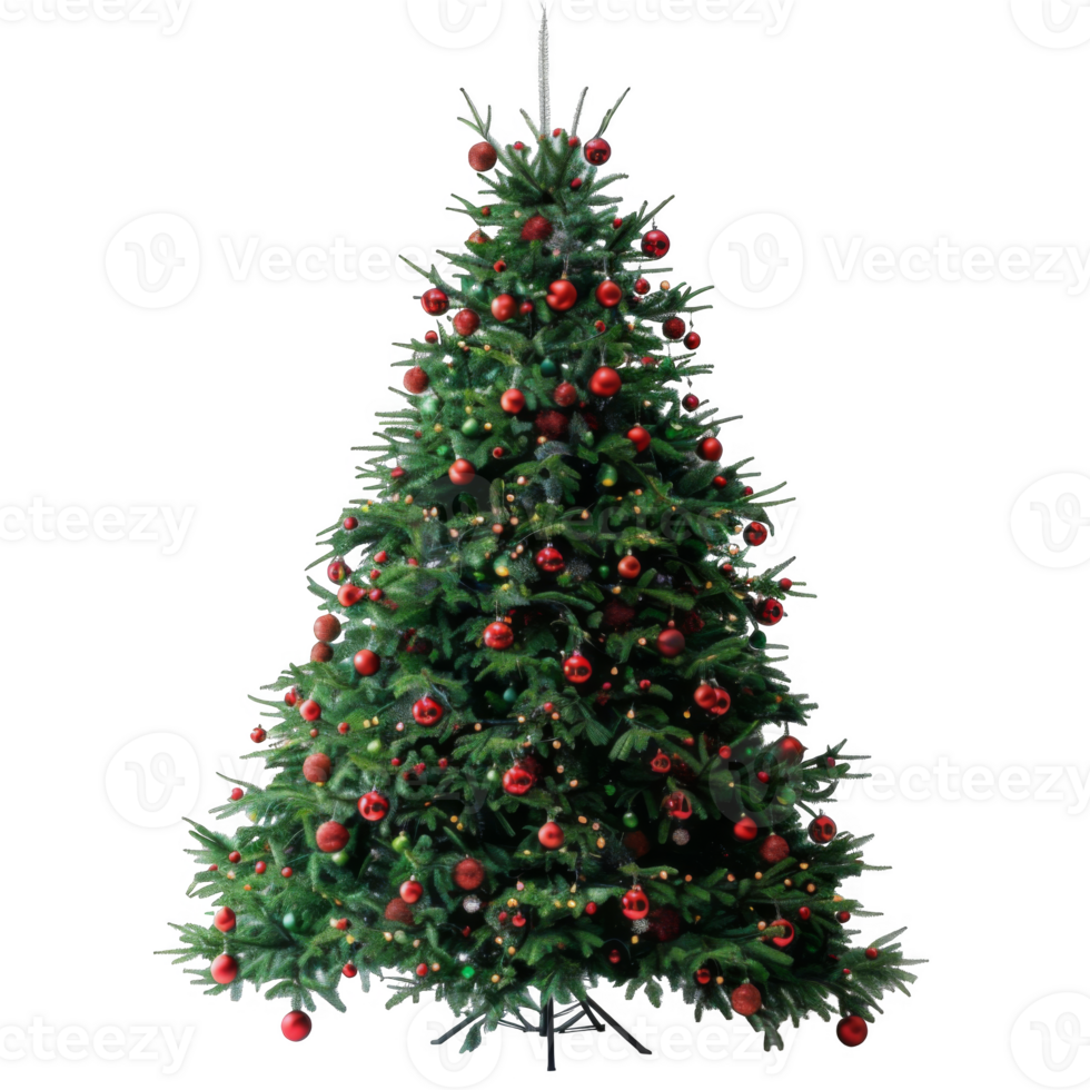Decorated Christmas Tree with Red Ornaments and Lights png