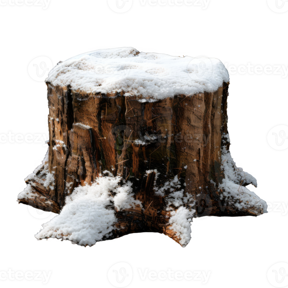 A snow-covered tree stump against a black background png