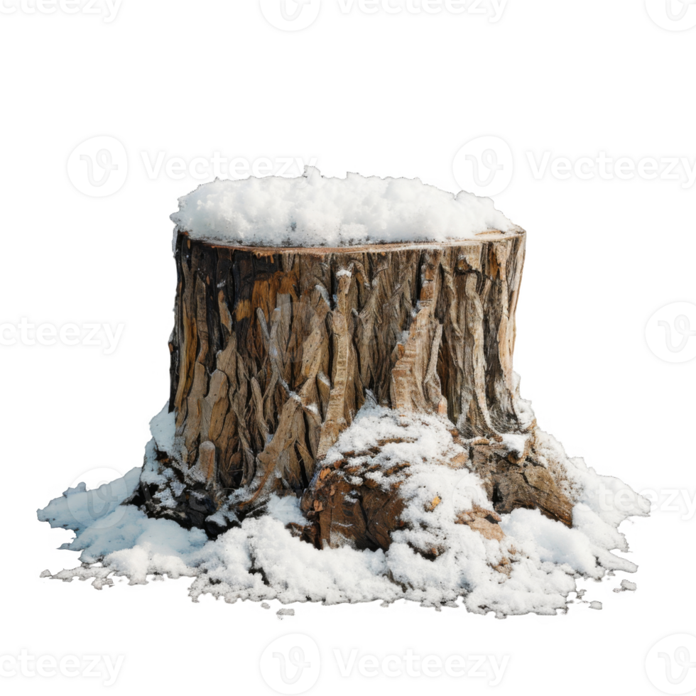 A snow-covered tree stump isolated against a black background png