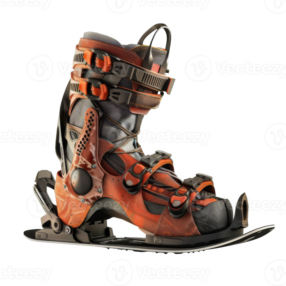 Orange and Black Ski Boot with Binding png
