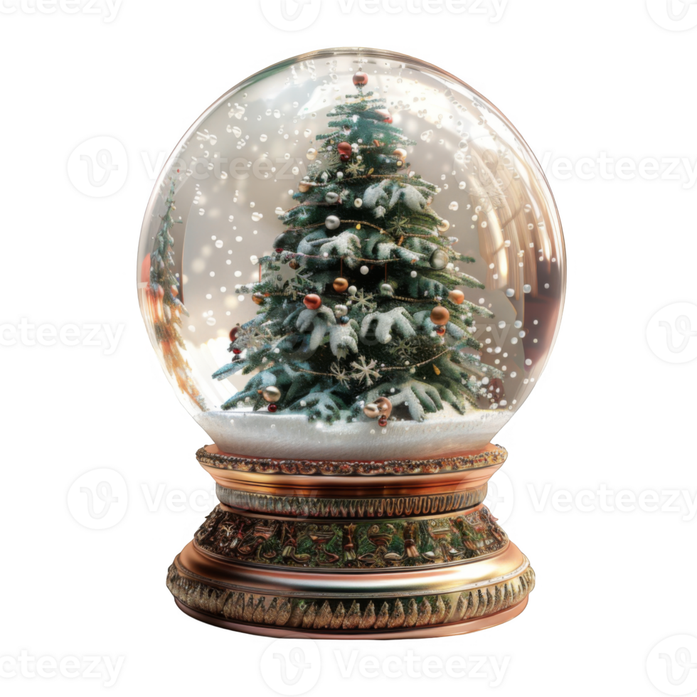 Christmas Tree Inside a Snow Globe with a Glittering Base png