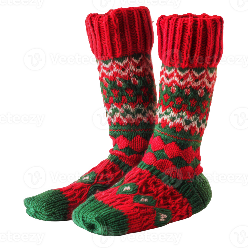 Pair of Red and Green Knitted Socks png