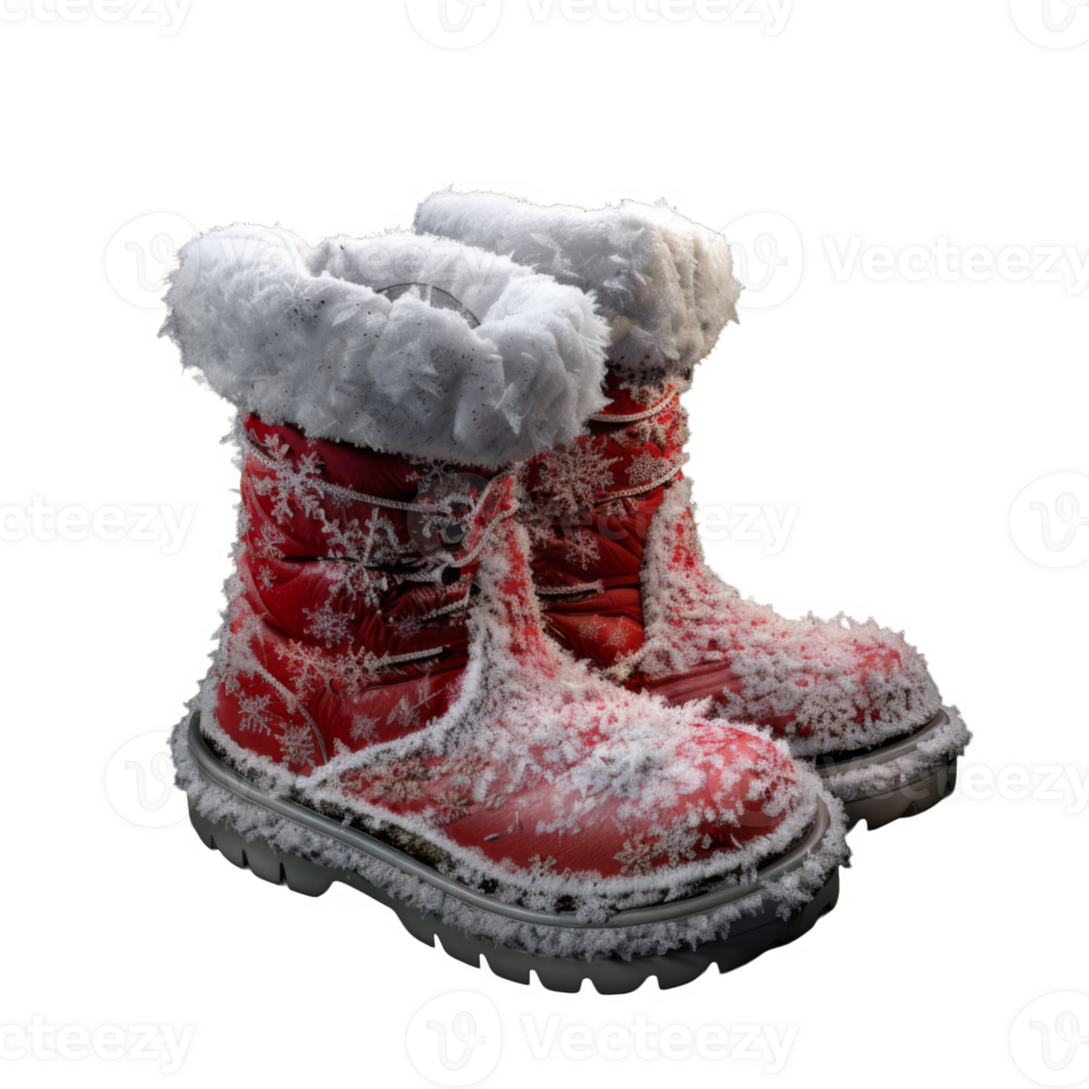 A Pair of Red Winter Boots Covered in Frost png