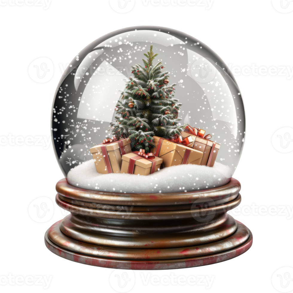 Christmas Tree and Gifts Inside a Snow Globe png