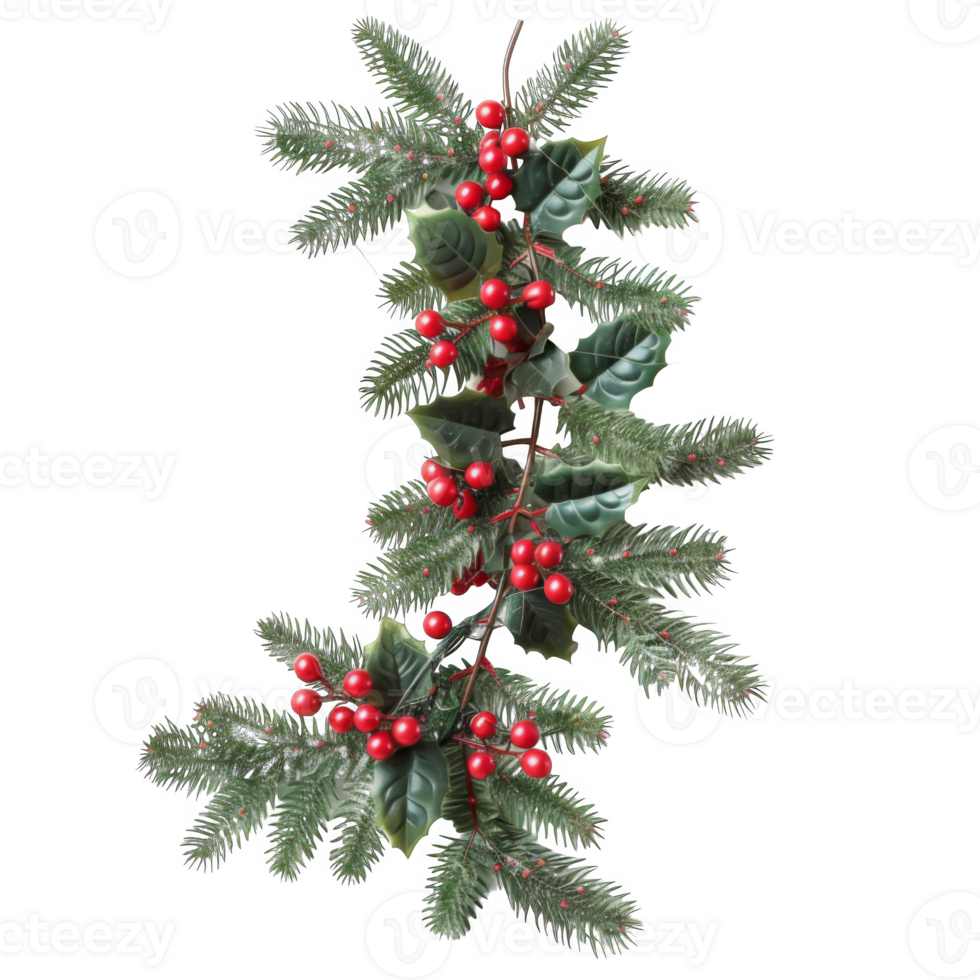 A Festive Garland of Holly and Pine Sprigs with Red Berries png