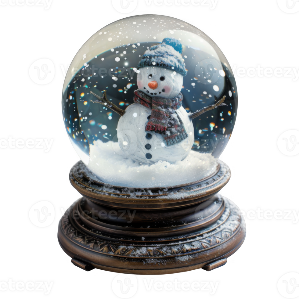 Snowman Figurine Inside a Glass Snow Globe on a Wooden Base png