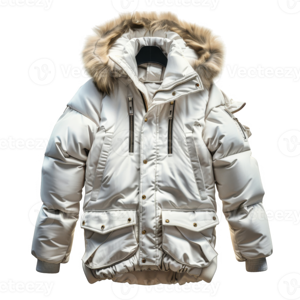Off-White Puffer Jacket with Fur Hood png