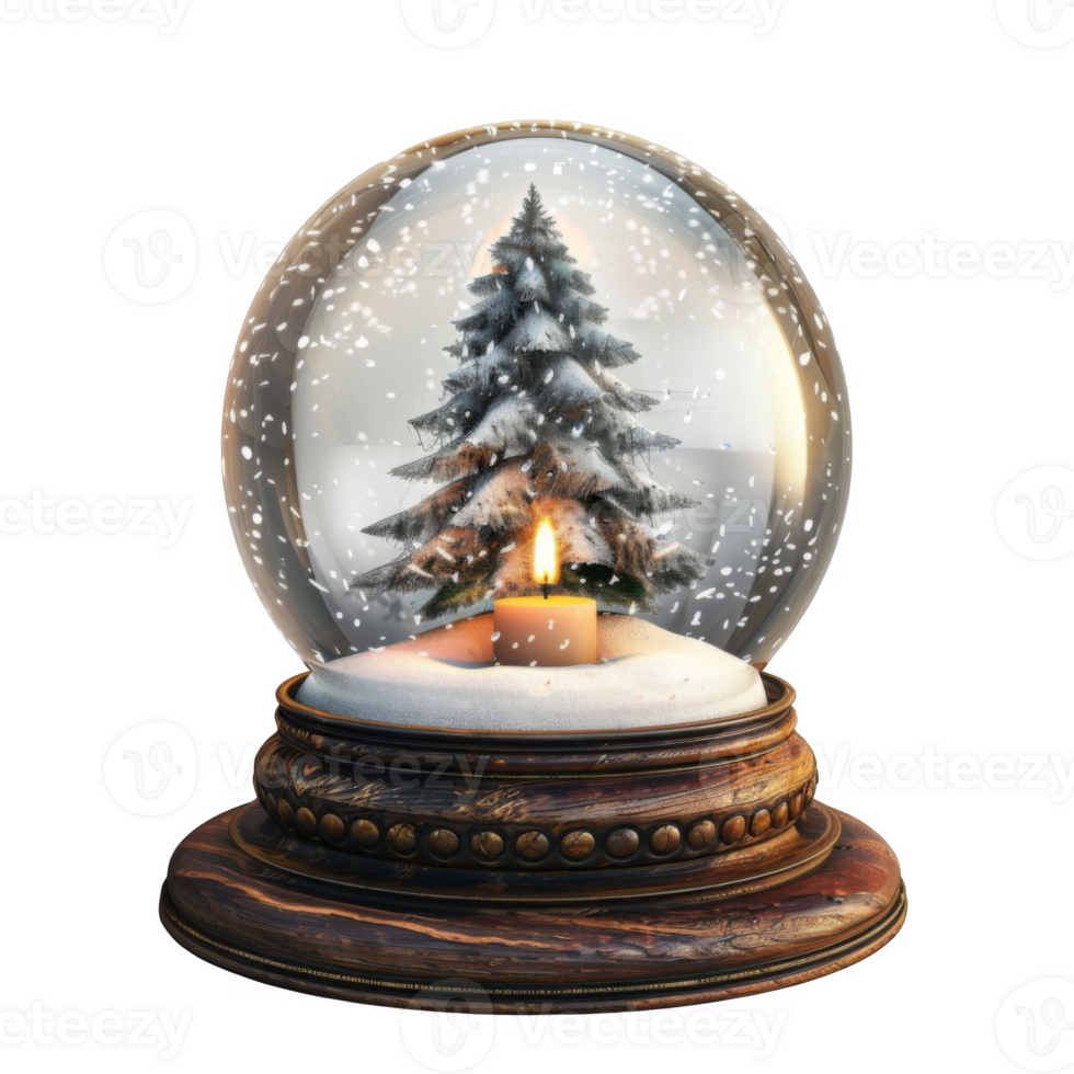Snow Globe with a Lit Candle and a Snow-Covered Pine Tree png
