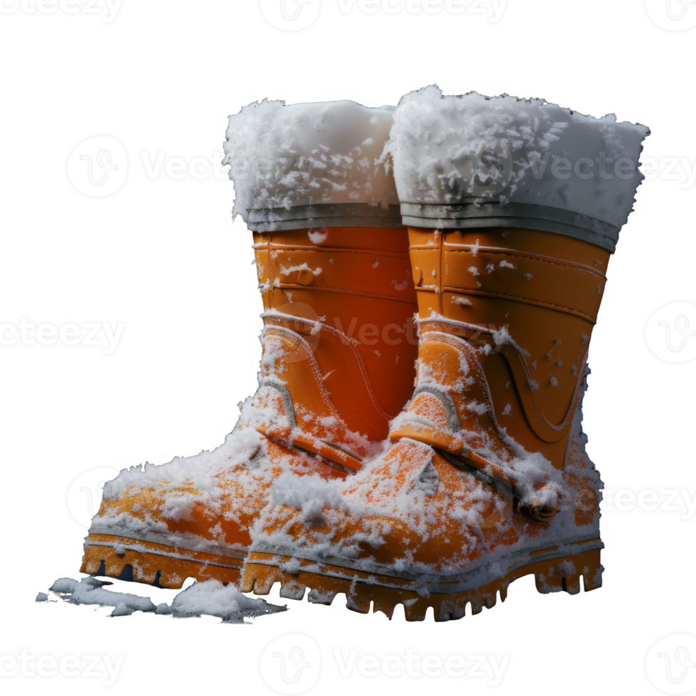 Two Orange Winter Boots Covered in Snow png