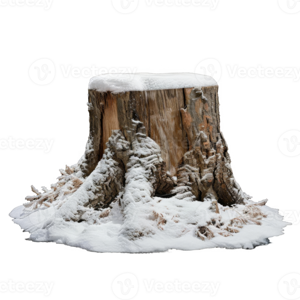 Snow-covered tree stump with exposed roots png