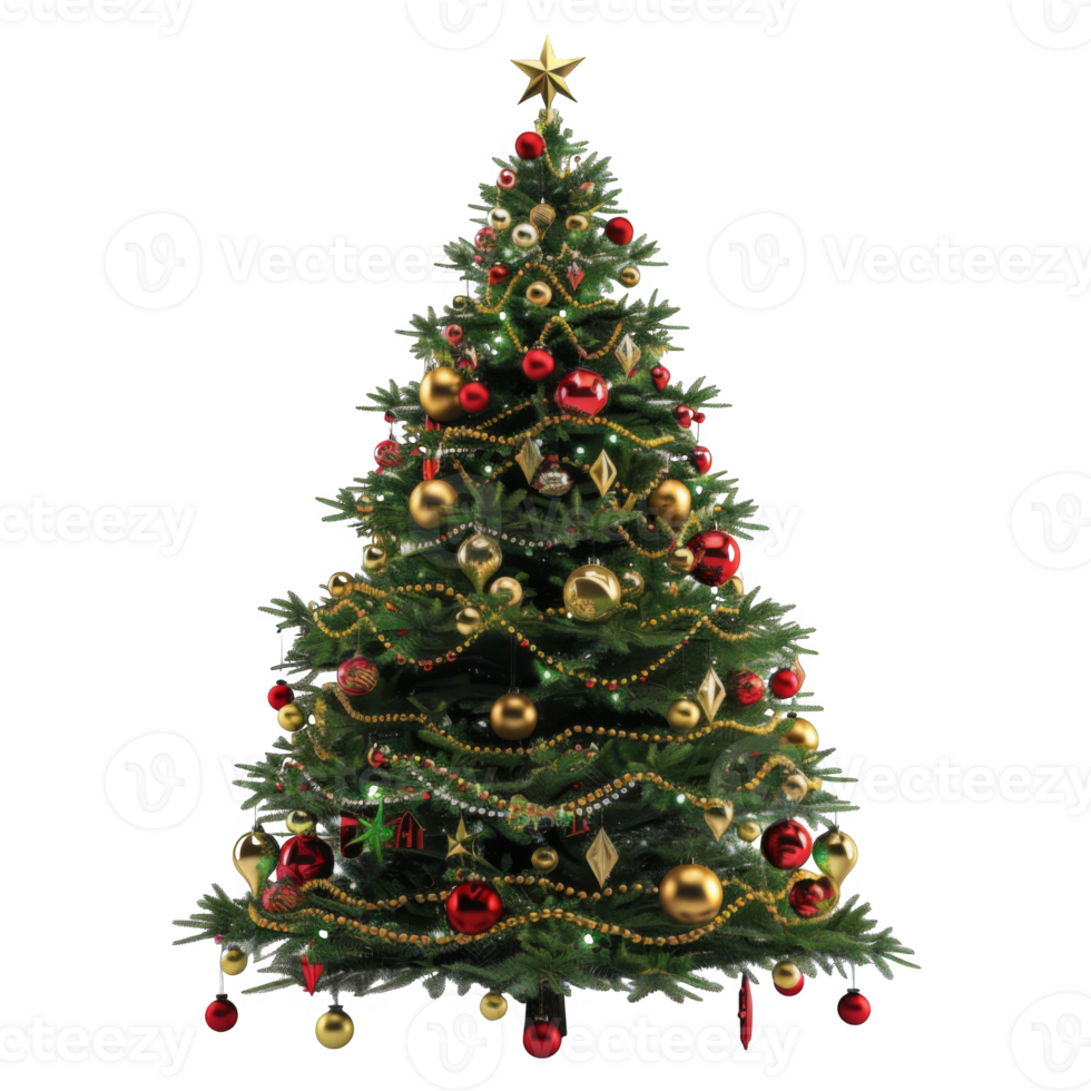 Decorated Christmas Tree with Gold and Red Ornaments png