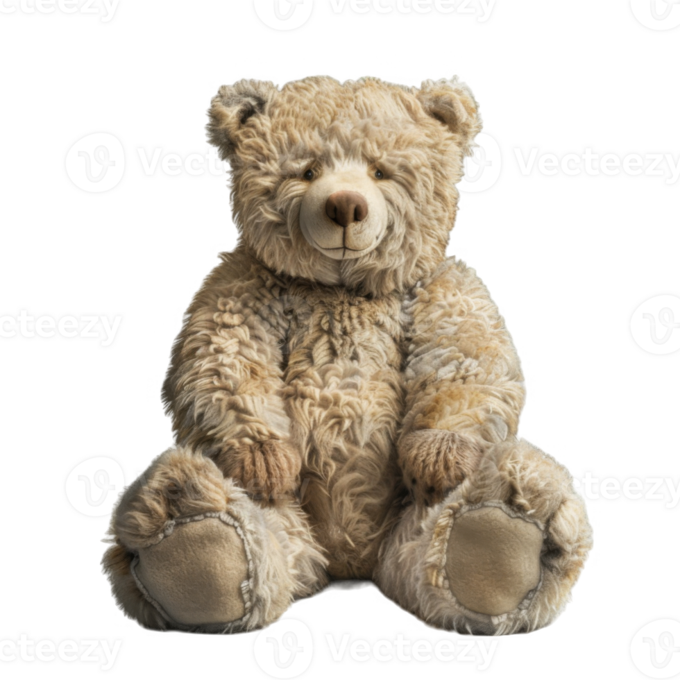Sitting Teddy Bear with Furry Brown Coat and Black Nose png