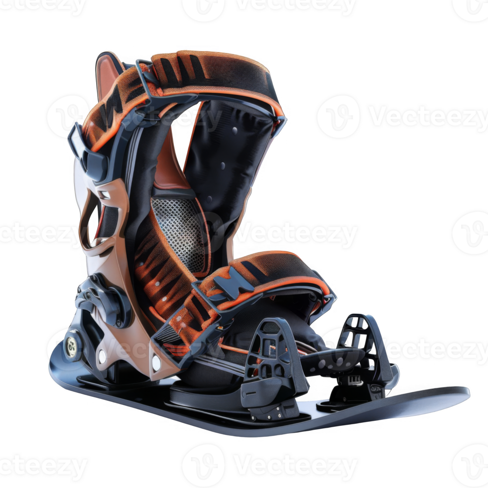 Modern Orange and Black Snowboard Binding with Straps png