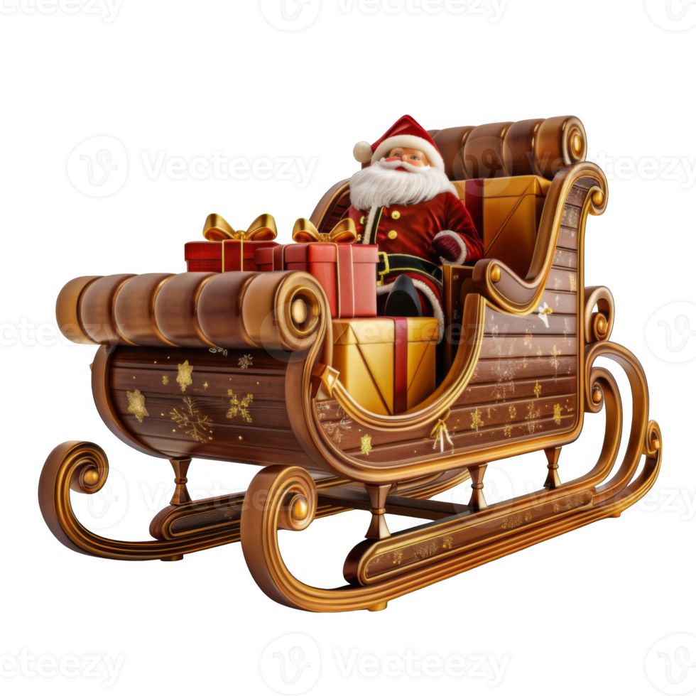 Santa Claus in a Golden Sleigh Filled with Christmas Presents png