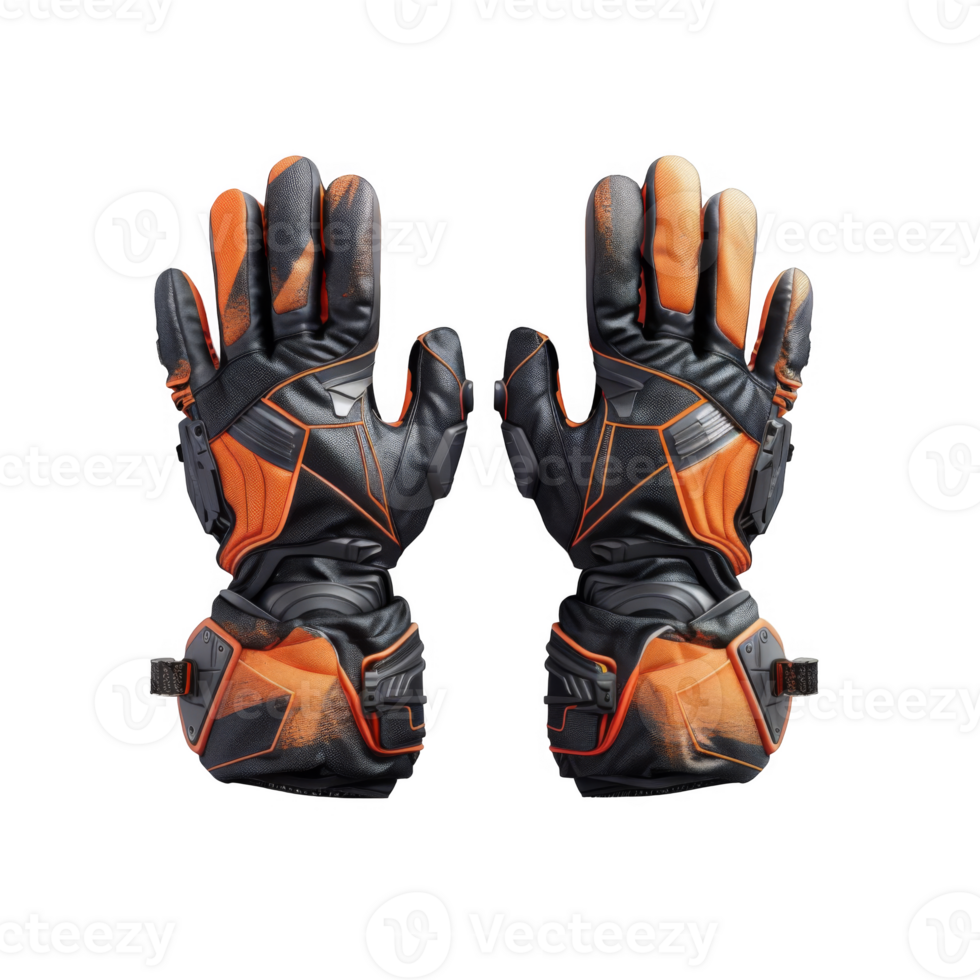 Pair of Black and Orange Motorcycle Gloves png