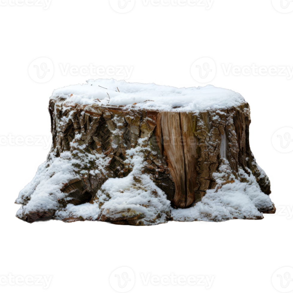 A Snow-Covered Tree Stump Isolated on a Black Background png