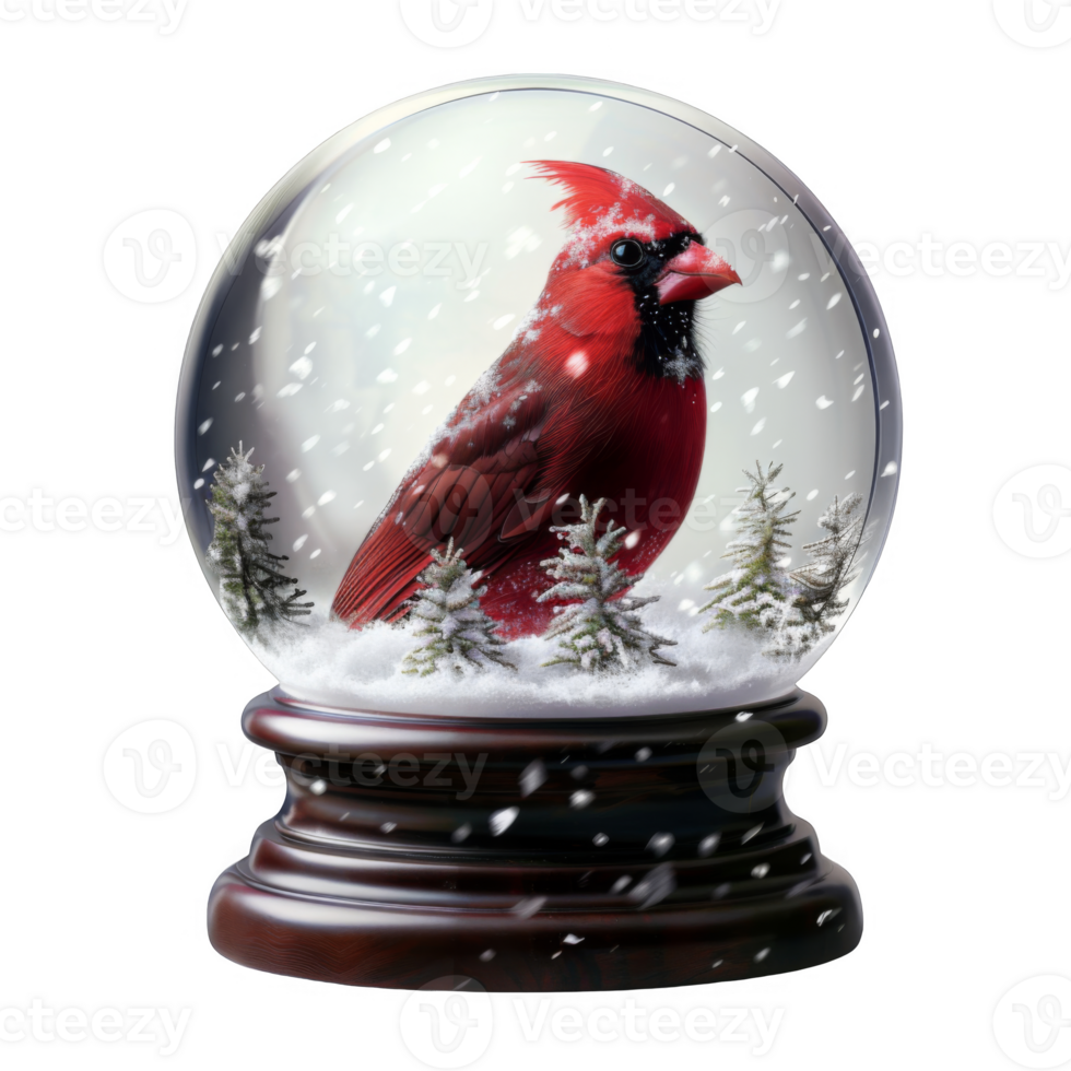 A Red Cardinal Inside a Snow Globe with Falling Snow png