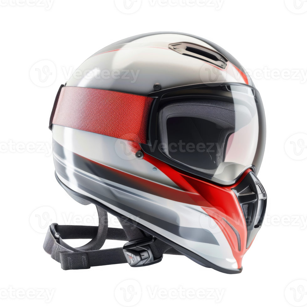 Modern Motorcycle Helmet with Red and White Stripes png