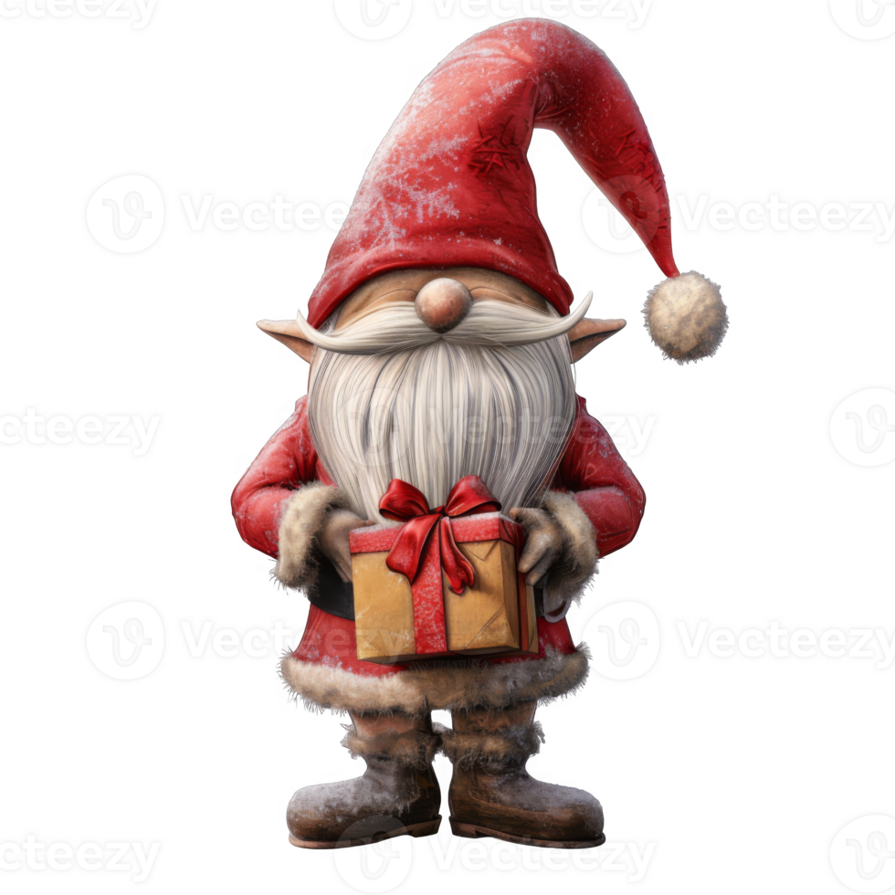 A Christmas Gnome Holding a Gift with a Snowy Hat png