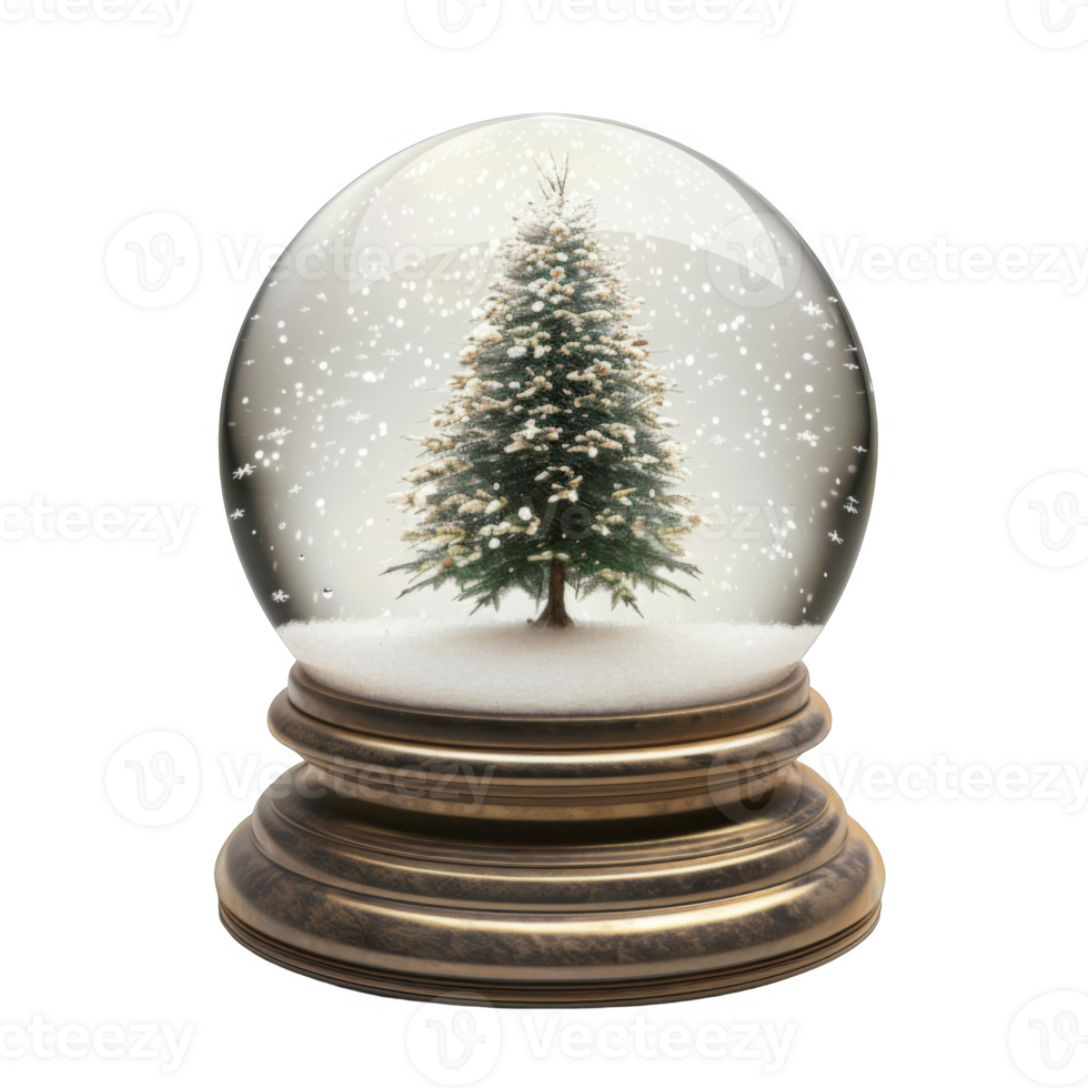 A Gold-Based Snow Globe with a Christmas Tree Inside png