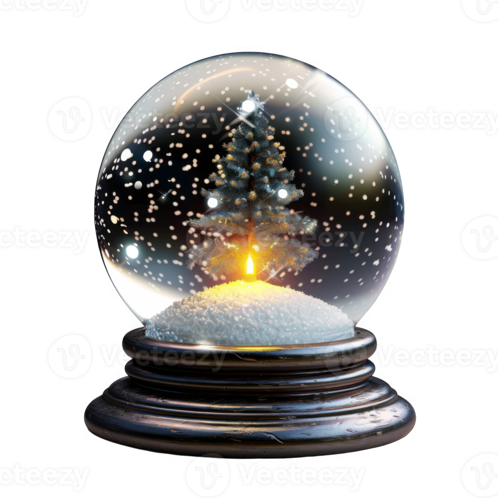 Christmas Tree Snow Globe with Candle and Falling Snow png
