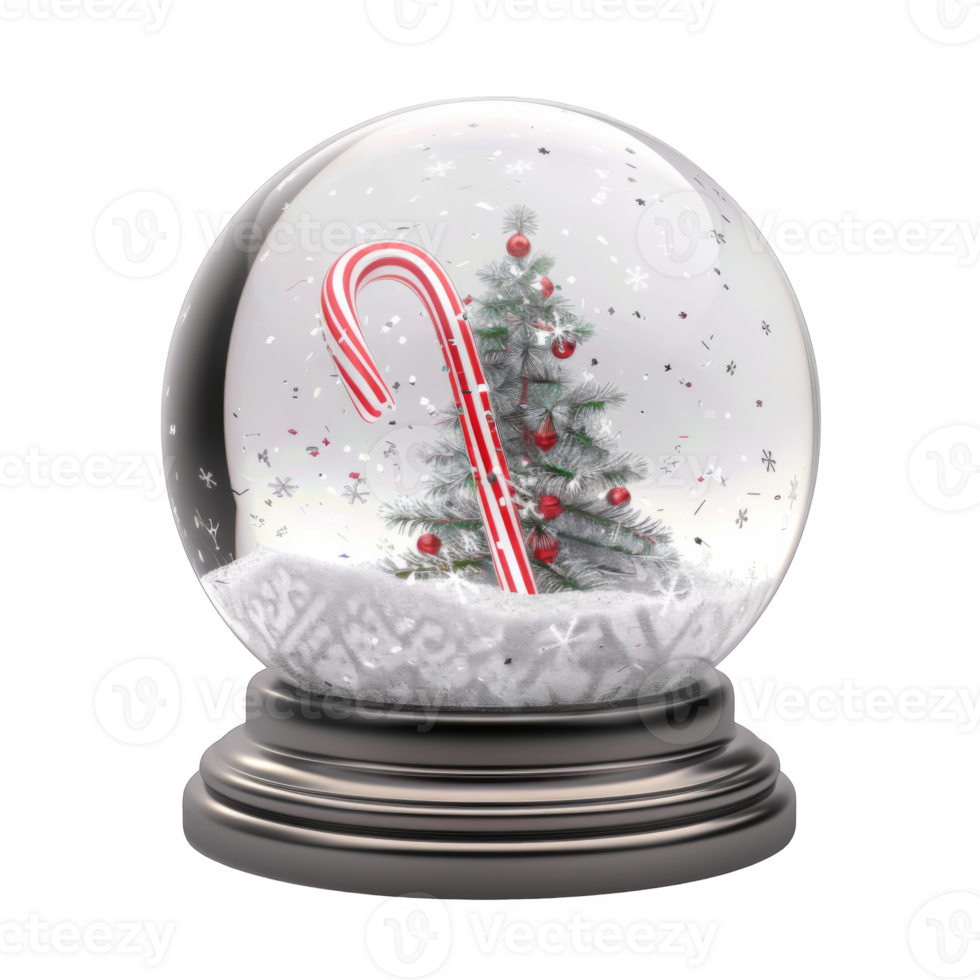 Christmas Tree and Candy Cane Inside a Snow Globe png