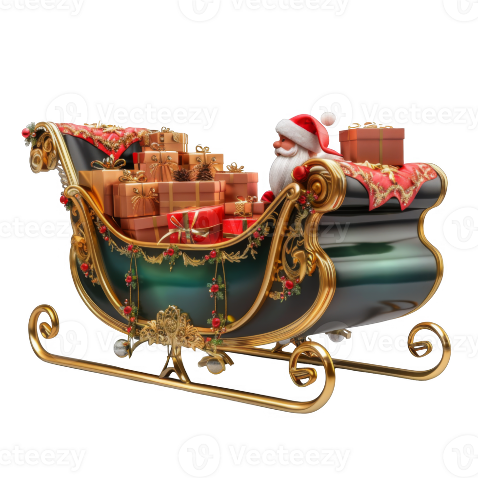 Santa Claus in a Golden Sleigh Filled with Presents png