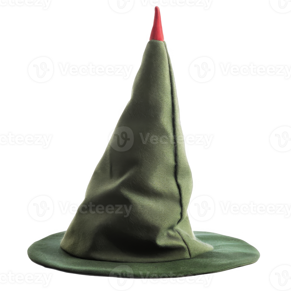 Green pointed wizard hat with red tip png