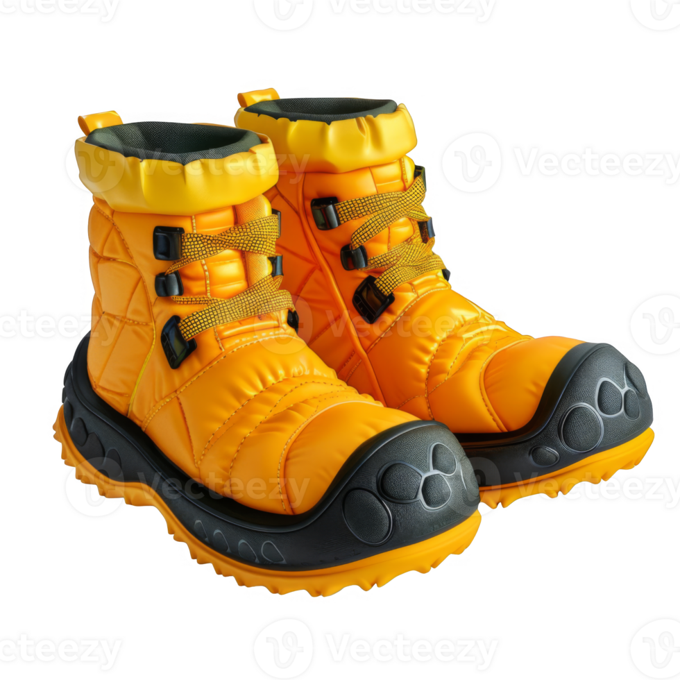 Pair of Yellow Winter Boots with Black Soles and Laces png